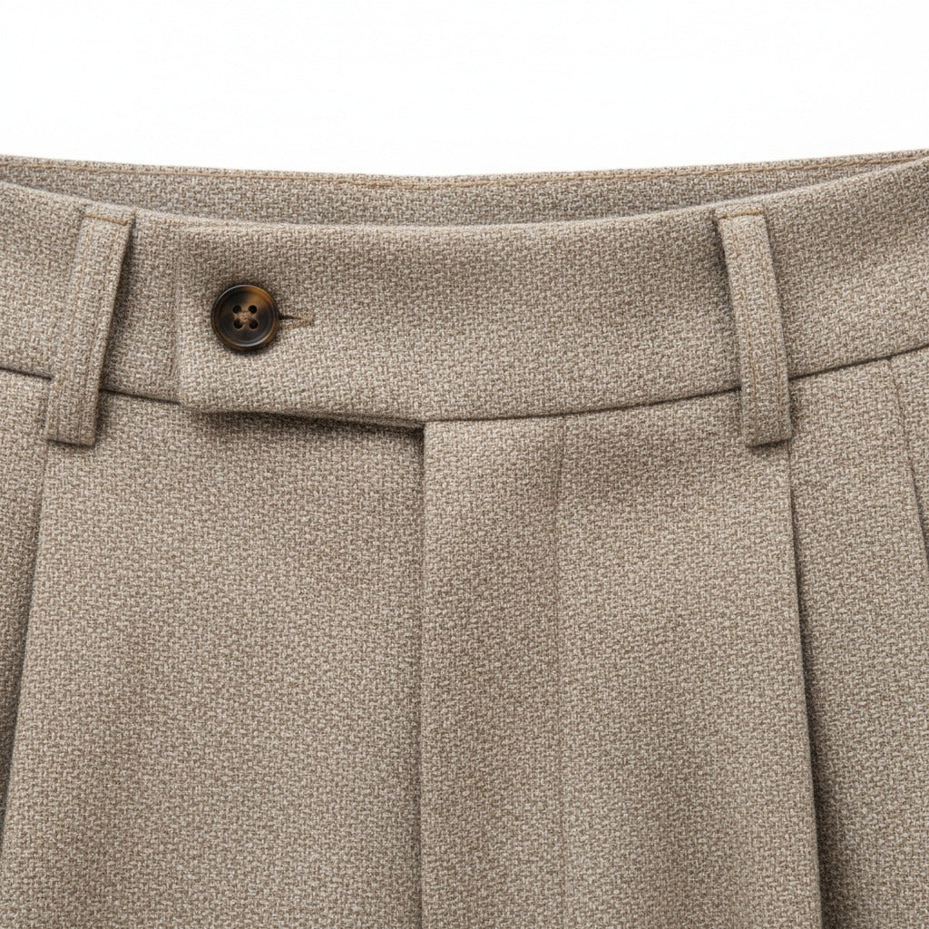 Mens Wool Suit Trousers - Taupe - Texture Close Up