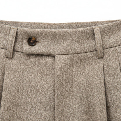 Mens Wool Suit Trousers - Taupe - Texture Close Up