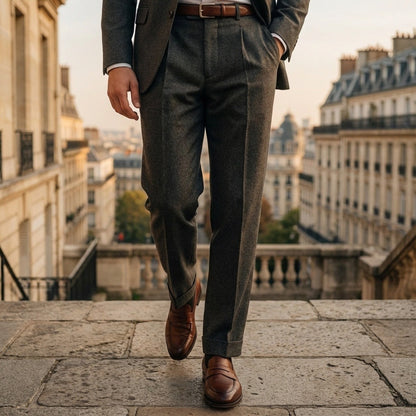 Mens Wool Suit Trousers - Charcoal - Angled Shot