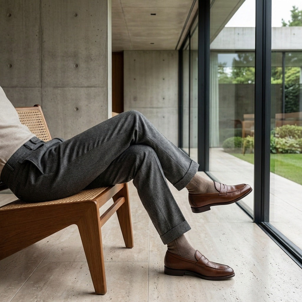 Mens Wool Suit Trousers - Charcoal - Side Profile