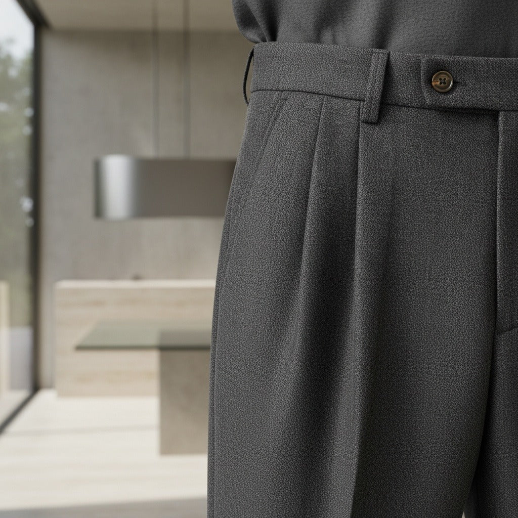 Mens Wool Suit Trousers - Charcoal - Back View