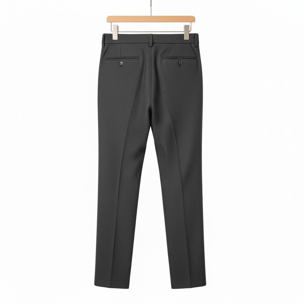 Mens Wool Suit Trousers - Charcoal - Fabric Detail