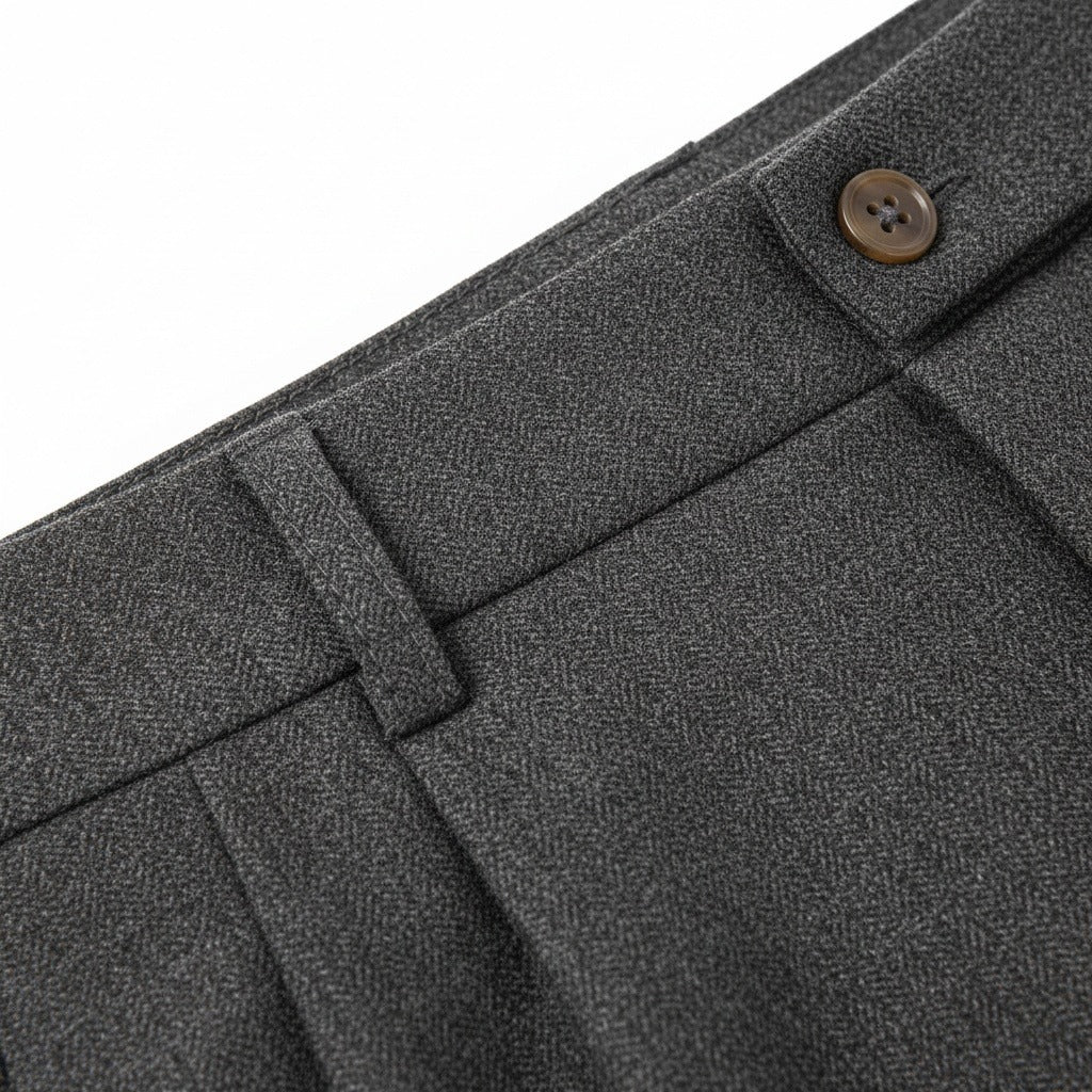 Mens Wool Suit Trousers - Charcoal - Texture Close Up