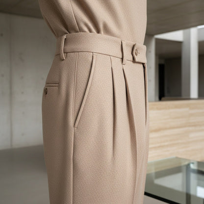Mens Wool Suit Trousers - Khaki - Back View