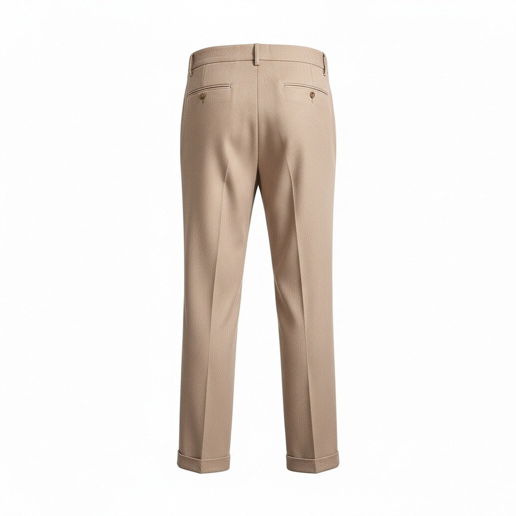 Mens Wool Suit Trousers - Khaki - Fabric Detail