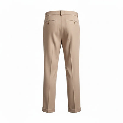 Mens Wool Suit Trousers - Khaki - Fabric Detail