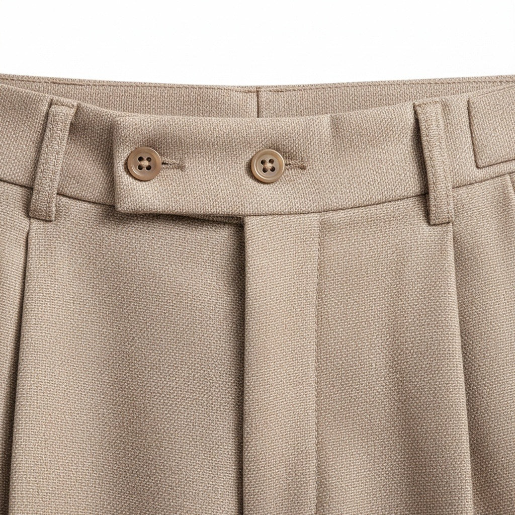 Mens Wool Suit Trousers - Khaki - Texture Close Up