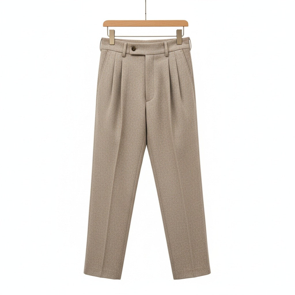 Mens Wool Suit Trousers - Taupe - Front View
