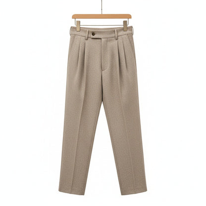 Mens Wool Suit Trousers - Taupe - Front View