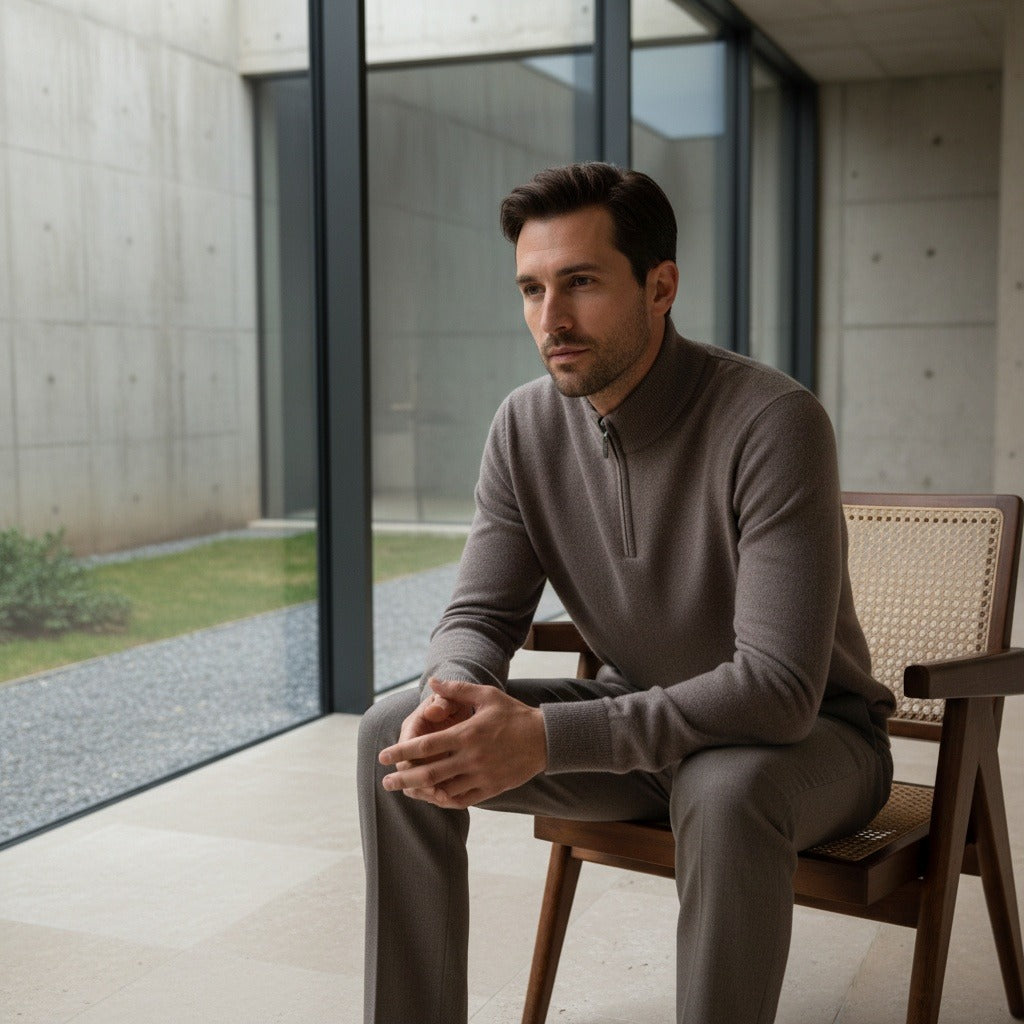Merino Wool Sweater Mens - Mink Brown - Side Profile