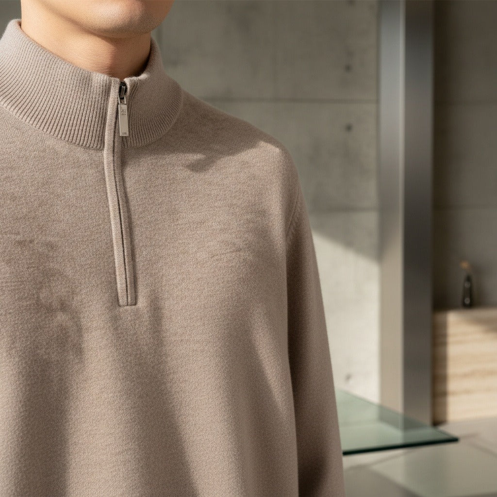 Merino Wool Sweater Mens - Sandstone Tan - Back View