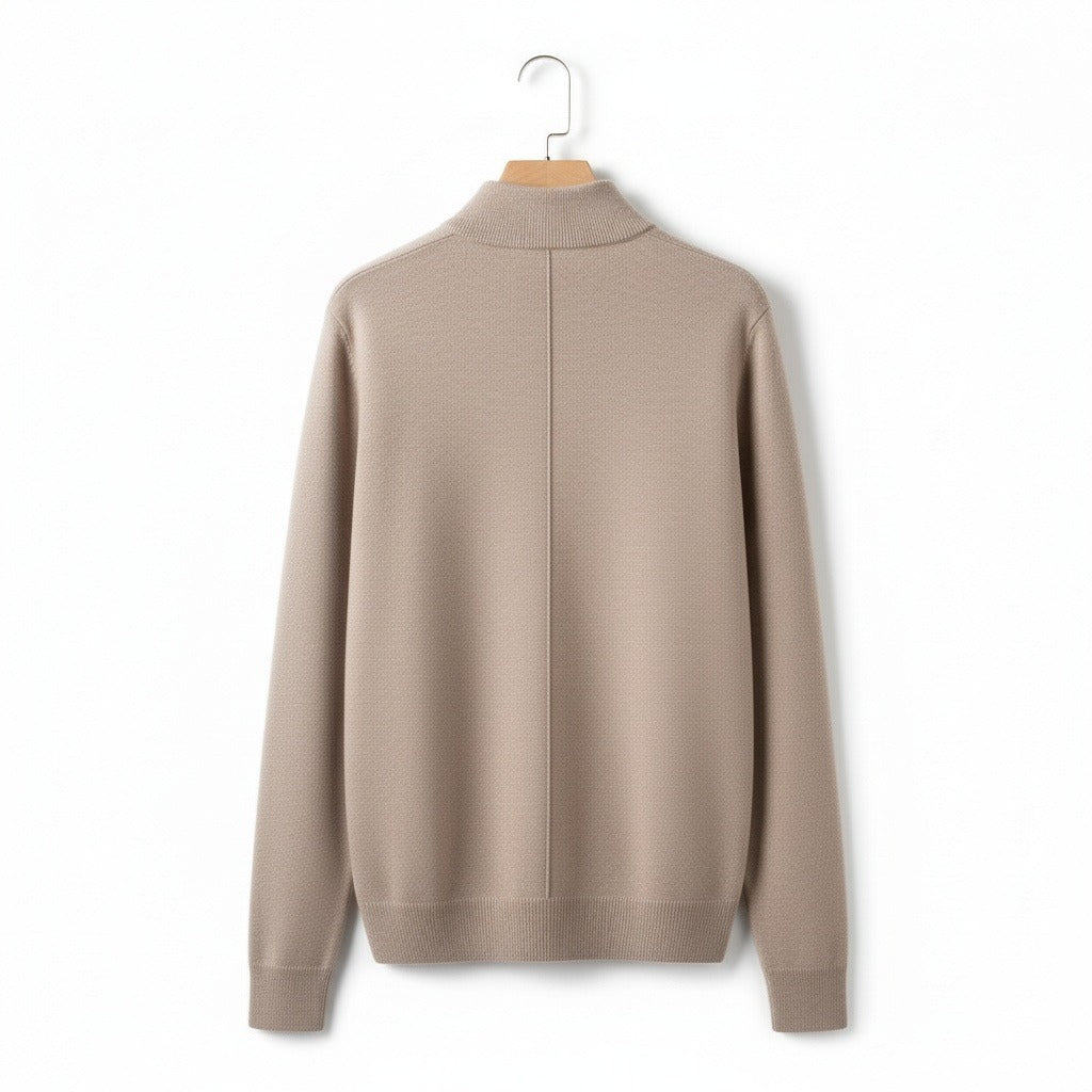 Merino Wool Sweater Mens - Sandstone Tan - Fabric Detail