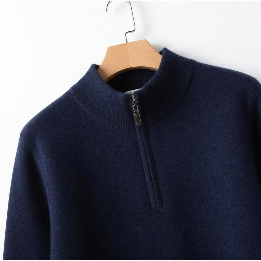 Merino Wool Sweater Mens - Navy Blue - Front View