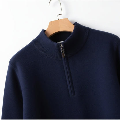 Merino Wool Sweater Mens - Navy Blue - Front View