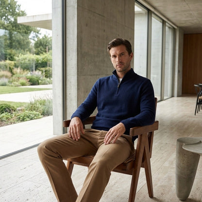 Merino Wool Sweater Mens - Navy Blue - Side Profile