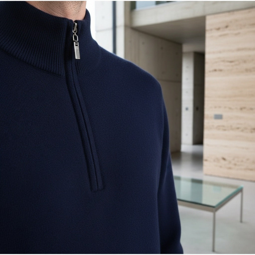 Merino Wool Sweater Mens - Navy Blue - Back View
