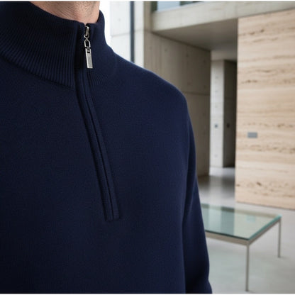 Merino Wool Sweater Mens - Navy Blue - Back View