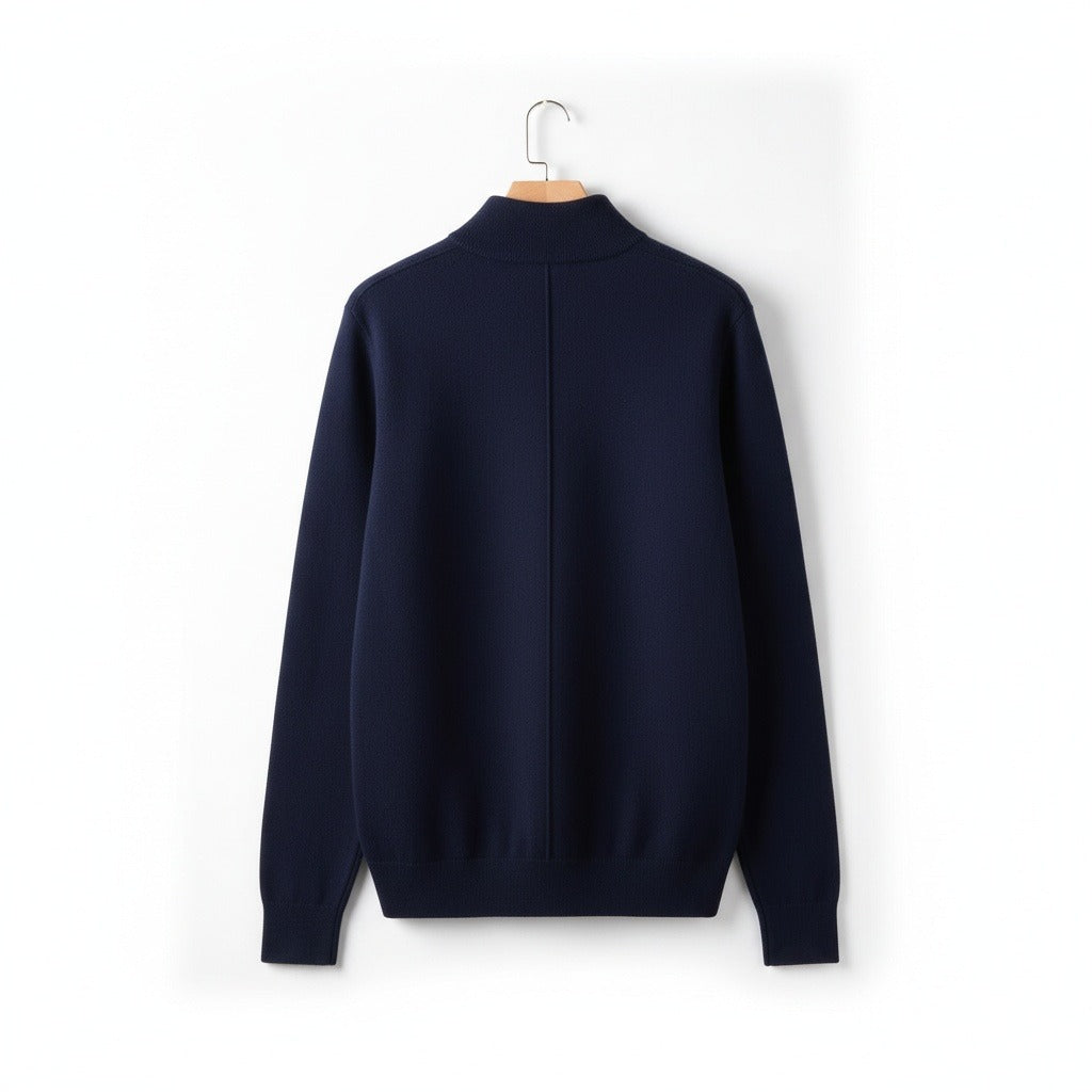 Merino Wool Sweater Mens - Navy Blue - Fabric Detail