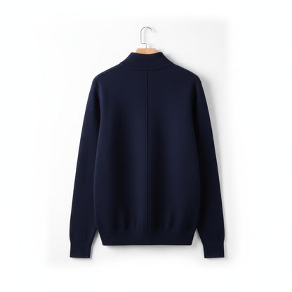 Merino Wool Sweater Mens - Navy Blue - Fabric Detail