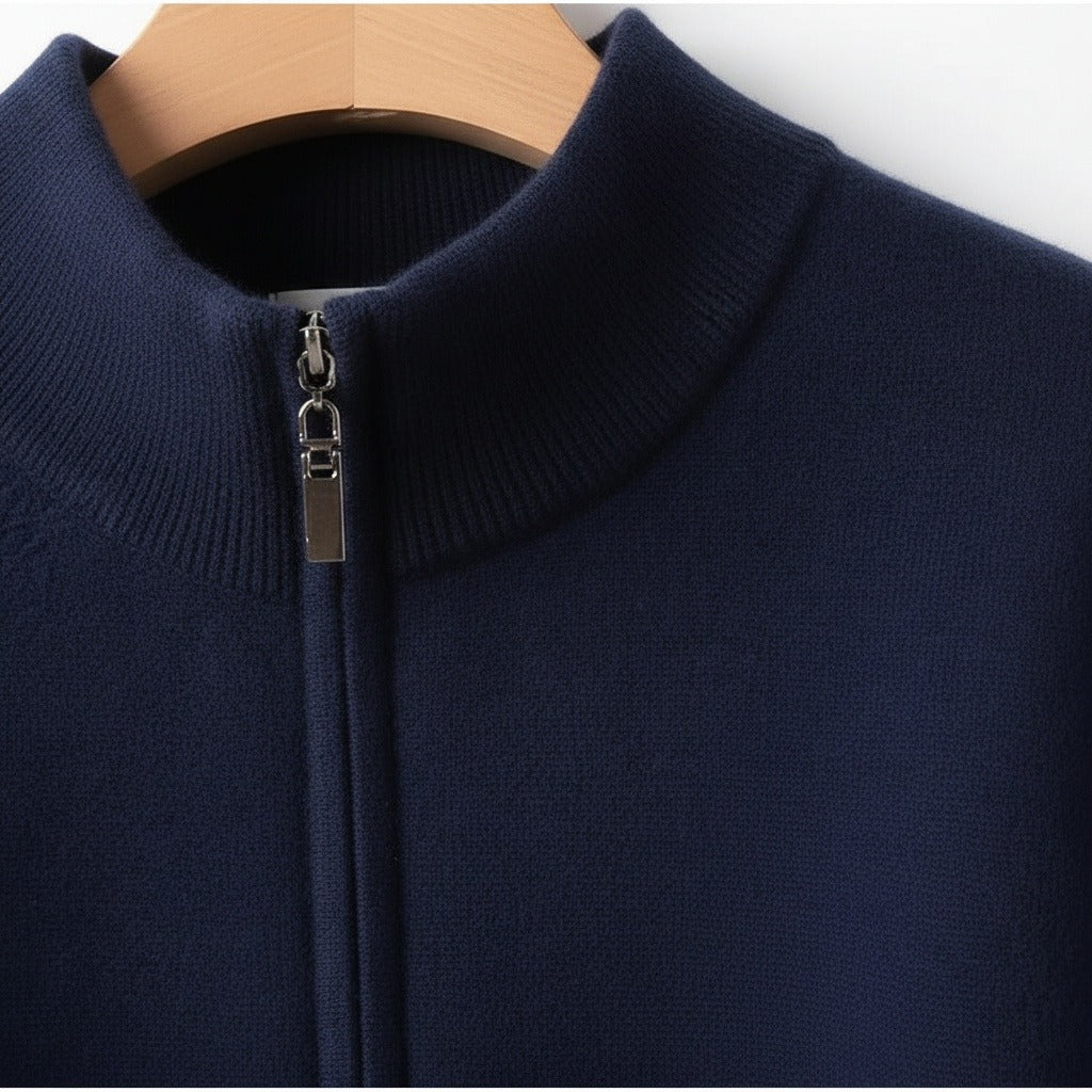 Merino Wool Sweater Mens - Navy Blue - Texture Close Up