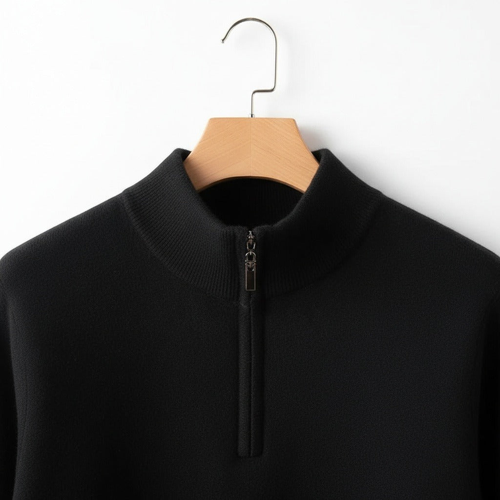 Merino Wool Sweater Mens - Jet Black - Front View