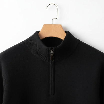 Merino Wool Sweater Mens - Jet Black - Front View