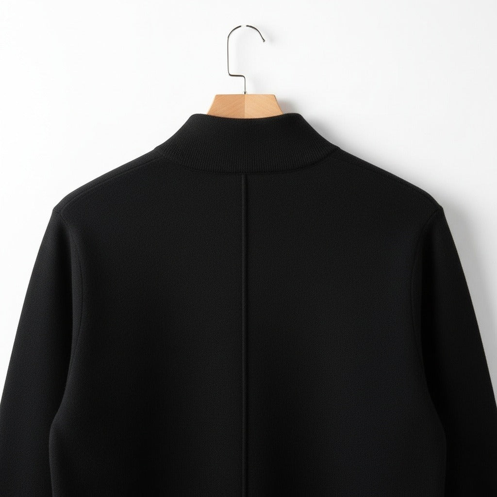 Merino Wool Sweater Mens - Jet Black - Fabric Detail