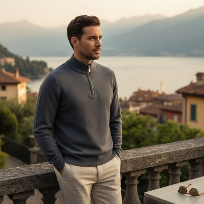 Merino Wool Sweater Mens - Charcoal Gray - Angled Shot