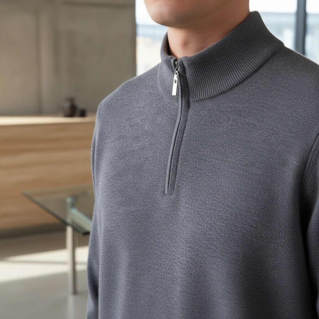 Merino Wool Sweater Mens - Charcoal Gray - Back View