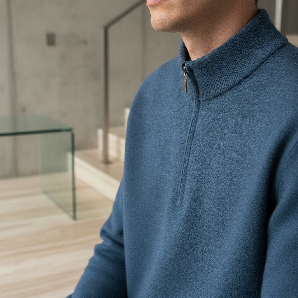 Merino Wool Sweater Mens - Denim Blue - Back View