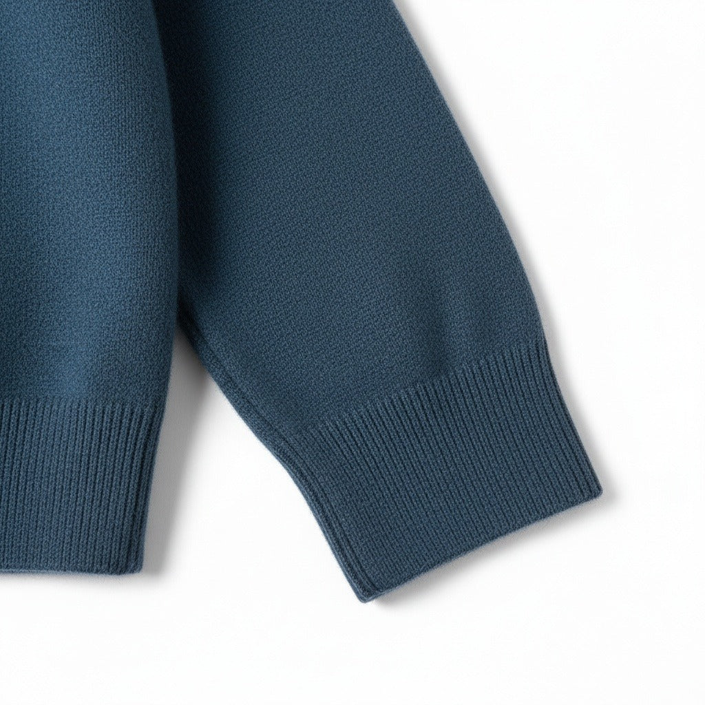 Merino Wool Sweater Mens - Denim Blue - Texture Close Up