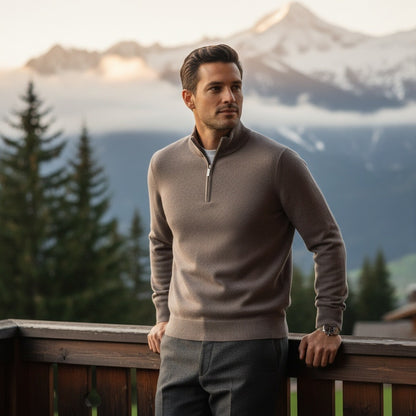 Merino Wool Sweater Mens - Mink Brown - Angled Shot