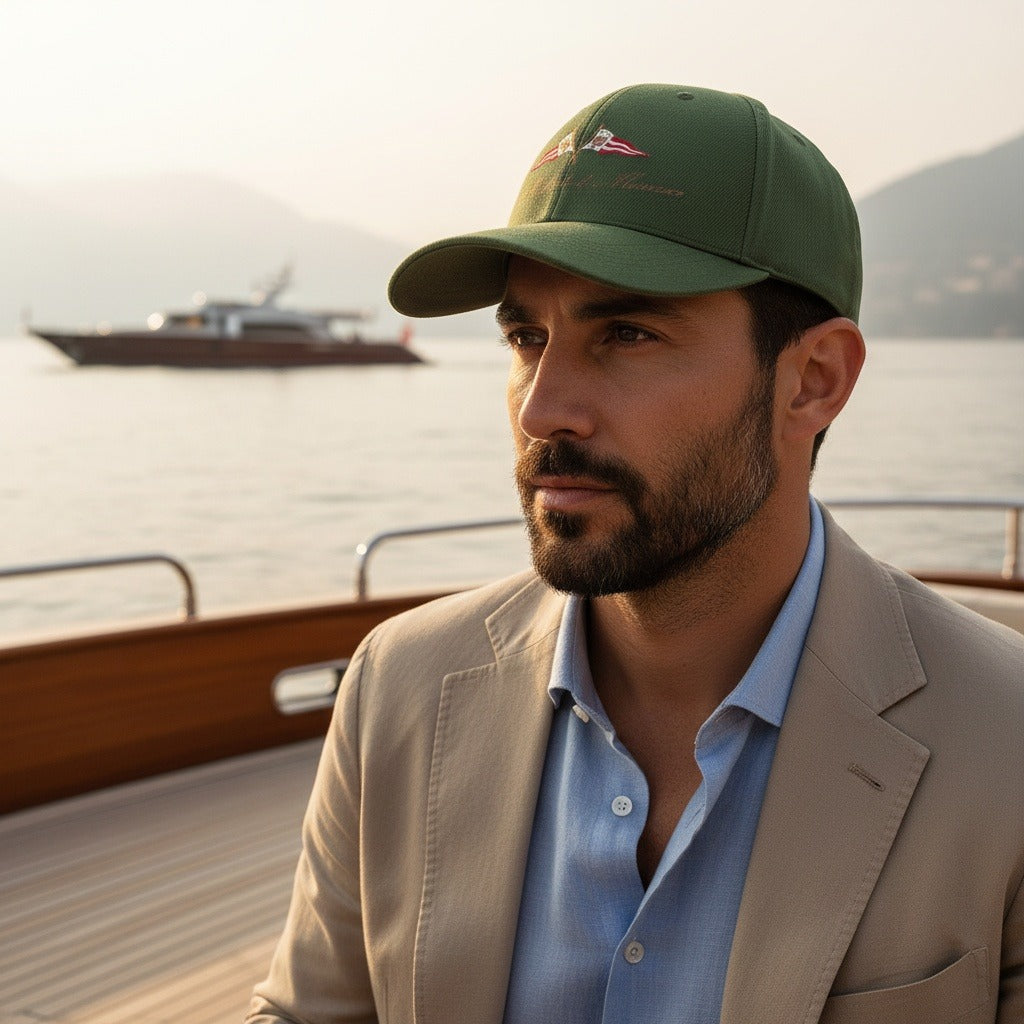 Monaco Yacht Club Cap - Olive Green - Angled Shot