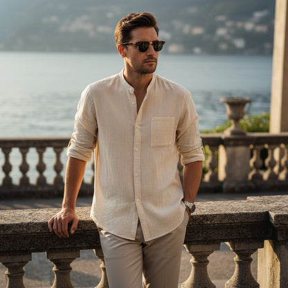 Natural Linen Shirt - Natural Linen - Angled Shot