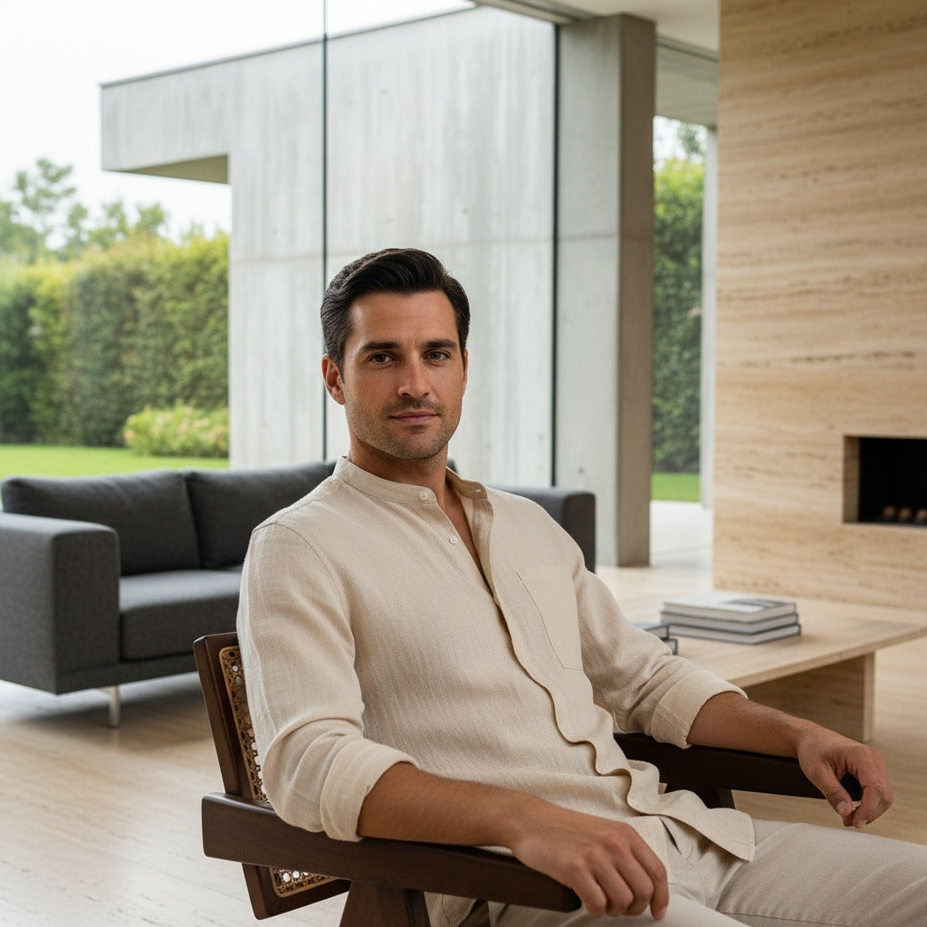 Natural Linen Shirt - Natural Linen - Side Profile