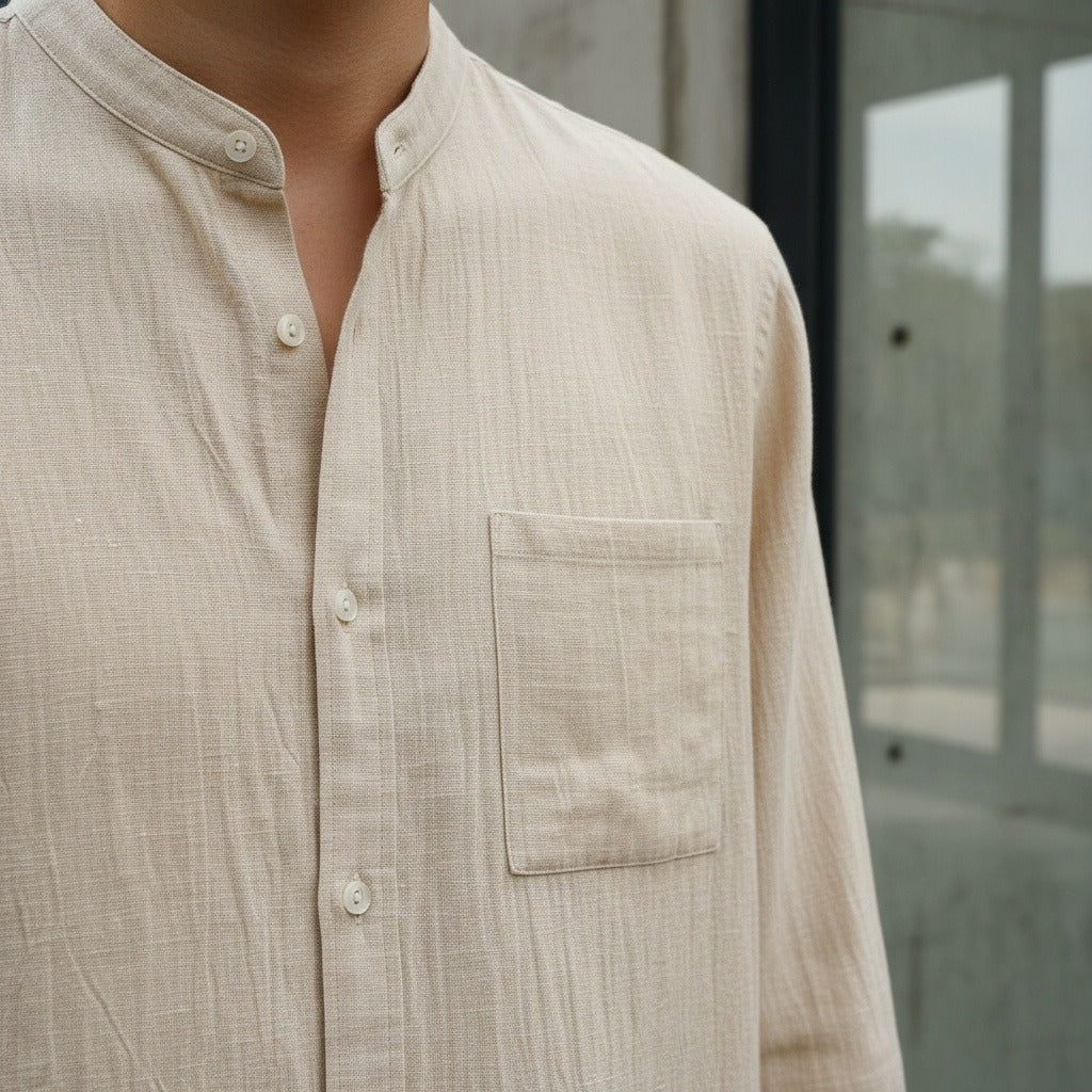 Natural Linen Shirt - Natural Linen - Back View