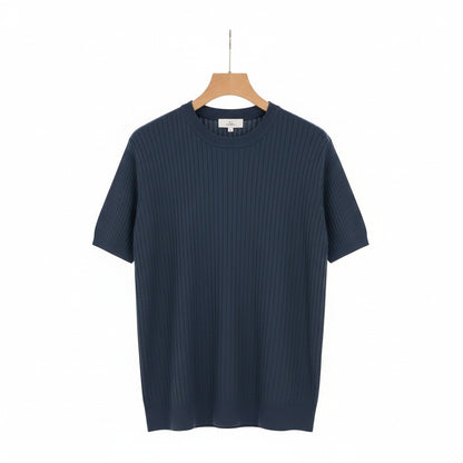 Navy Blue Ribbed T Shirt - Navy Blue - Front View