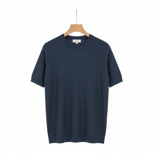 Navy Blue Ribbed T Shirt - Navy Blue - Front View