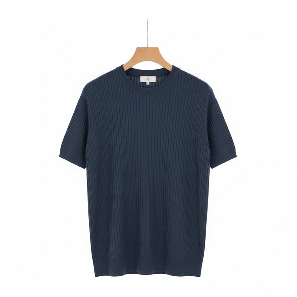 Navy Blue Ribbed T Shirt - Navy Blue - Front View