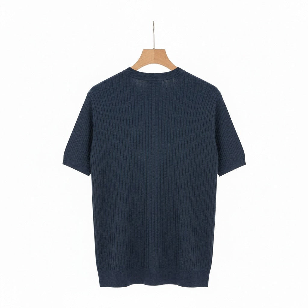 Navy Blue Ribbed T Shirt - Navy Blue - Fabric Detail