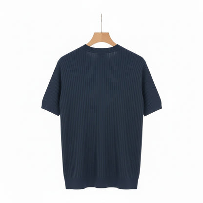 Navy Blue Ribbed T Shirt - Navy Blue - Fabric Detail