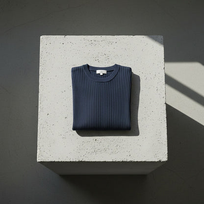 Navy Blue Ribbed T Shirt - Navy Blue - Lifestyle Inspiration