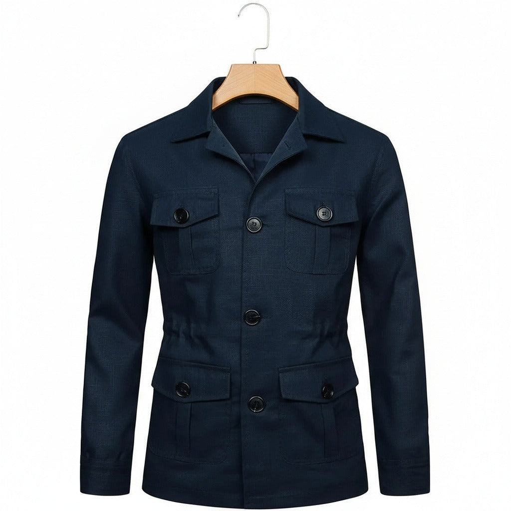 Navy Blue Safari Jacket - Navy Blue - Front View