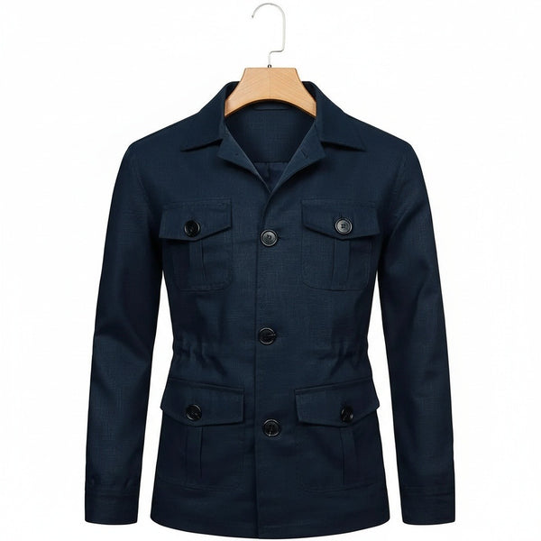 Navy Blue Safari Jacket - Navy Blue - Front View