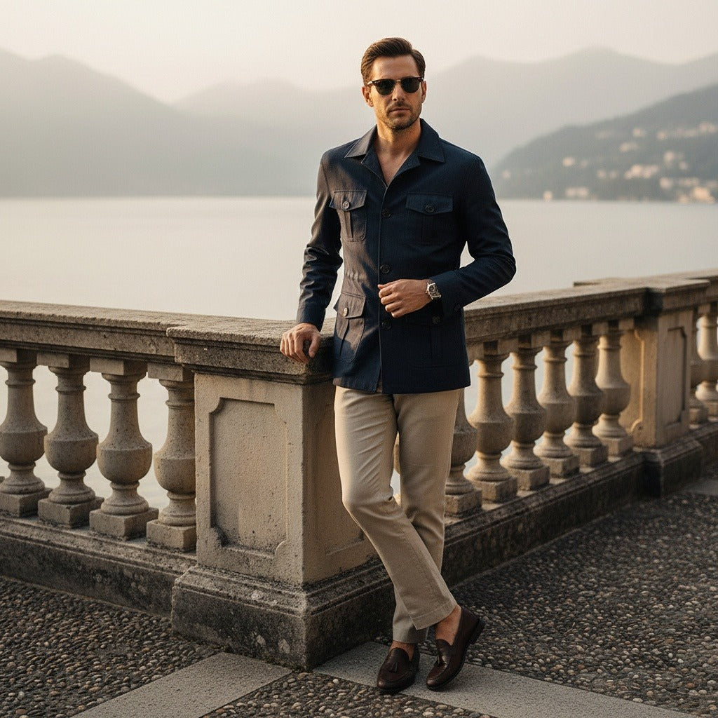 Navy Blue Safari Jacket - Navy Blue - Angled Shot