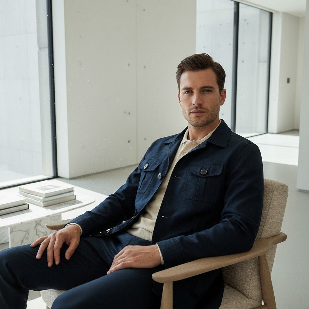 Navy Blue Safari Jacket - Navy Blue - Side Profile