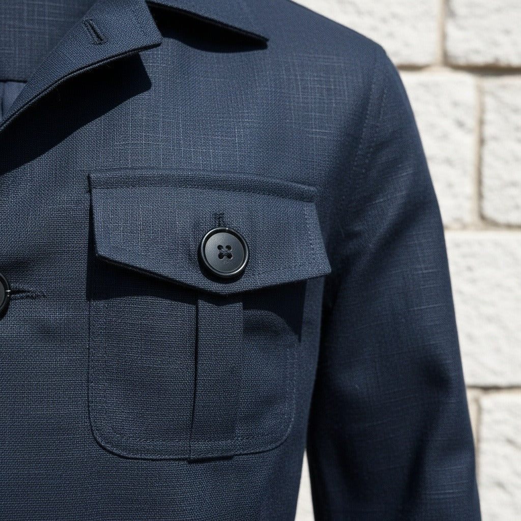 Navy Blue Safari Jacket - Navy Blue - Back View