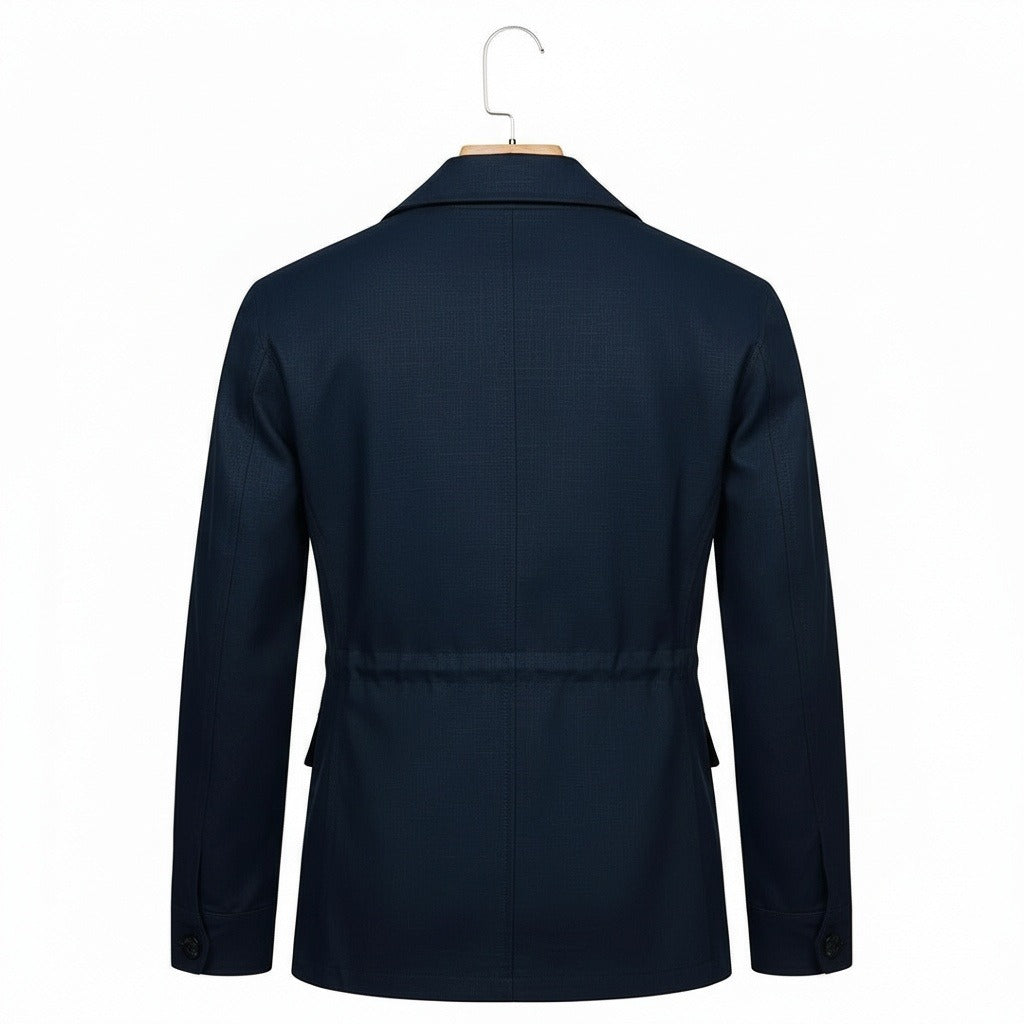 Navy Blue Safari Jacket - Navy Blue - Fabric Detail
