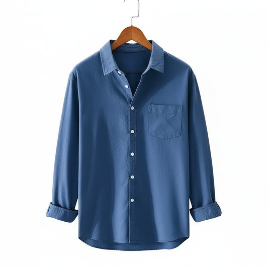 Navy Cotton Shirt - Navy - Front View