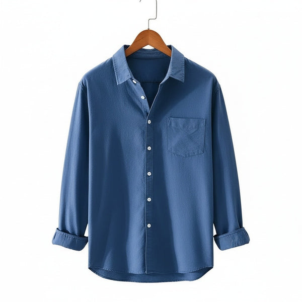 Navy Cotton Shirt - Navy - Front View
